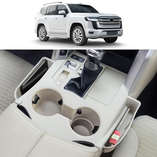 Silicone Center Console Organizer Tray Compatible with Toyota Land Cruiser 300 LC300 2021 2022 2023 2024 2025 2026, Anti-Slip Cup Holder Insert Pad, Interior Storage Box Accessories 300 (Beige)