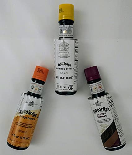 Angostura Bitters 3-Flavours Cocktail Essentials - Includes Classic Aromatic Bitters, Orange Bitters, and Cocoa Bitters, 3 Pack, 4 Ounces Each Angostura Bitters 3-Flavours Cocktail Essentials - Includes Classic Aromatic Bitters, Orange Bitters, and Cocoa Bitters, 3 Pack, 4 Ounces Each