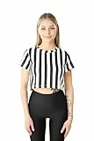 Cosplaya Black and White Striped Cropped Shirt Womens - Crop Prisoner Referee Sexy Cosplay Halloween Costumes, L