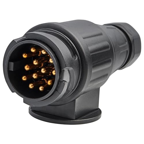 RED WOLF 13 Pin Trailer Plug Socket Adaptor Towing Male Connector 13 Way DC 12V for Car Europe Caravans RV Tractor Vans Lorry Trailers Vehicles Black Waterproof