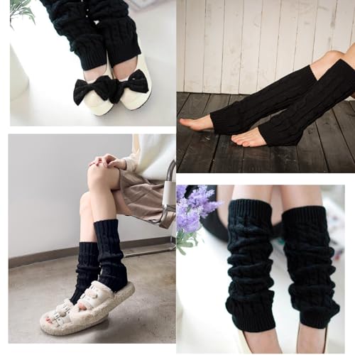 Image of QUUPY 1 Pair Black Knit Knitted Leg Warmer Knee High Winter Thermal Warm Long Boot Socks Women Footless Socks for Yoga Ballet Dance