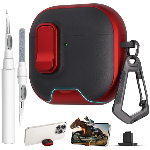 Image of for AirPods 4 Case with Lock,TPU Leather Texture Protective Durability Anti-Lost & Shockproof Protective Cover Accessories with Cleaning Kit in Keychain for Apple iPod 4 Generation (Red /Black)