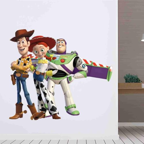 Image of Toy Story Wall Sticker - Buzz Lightyear, Woody & Jessie Cartoon Characters - Superhero Vinyl Self-Adhesive Wall Art for Kids Bedroom, Nursery, Playroom - 43.18x59.69 cm Decoration