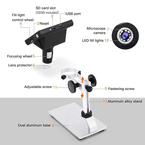 TOMLOV 4.3" LCD Digital Microscope 50X-1000X with SD Card, Handheld Coin Microscope with Metal Stand, 8 LED Lights, Photo/Video Capture for Observing Coin/Plant/Rocks/PCB, Windows Compatible - Thumbnail 5