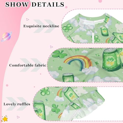 St Patrick Clover Cans Rainbow Girls Long Sleeve Rashguard Swimsuit UV Protection One-Piece Swimwear B04046784