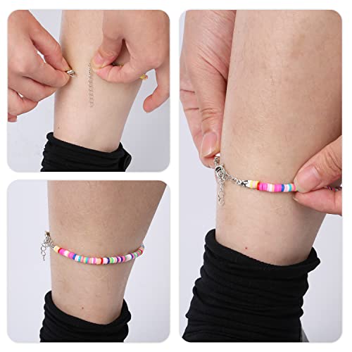 KINBOM Colorful Bohemian Anklets Set - Adjustable Soft Pottery Beaded Bracelets for Women, Stylish Ankle Chains in White and Vibrant Colors - Image 5