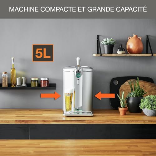 Krups Beertender Machine bière pression, Fûts de 5 L, Marques du groupe Heineken, Témoin lumineux, Température et mousse parfaites, Bière fraîche, Installation facile, Compact VB452E10