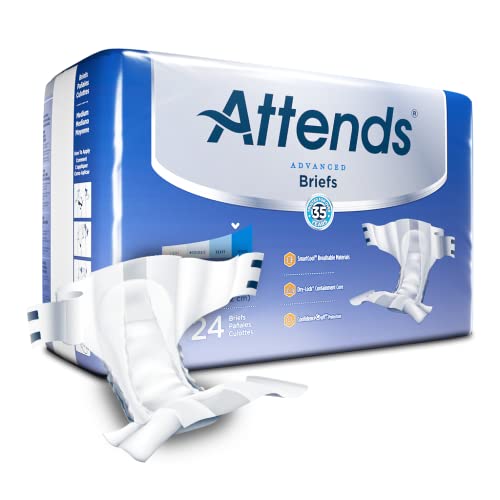 Attends Advanced Briefs With Tabs For Adult Incontinence Care With Dry-Lock® Containment Core, Ultimate Absorbency, Unisex, Medium, 24-Count (X4) #TOP12