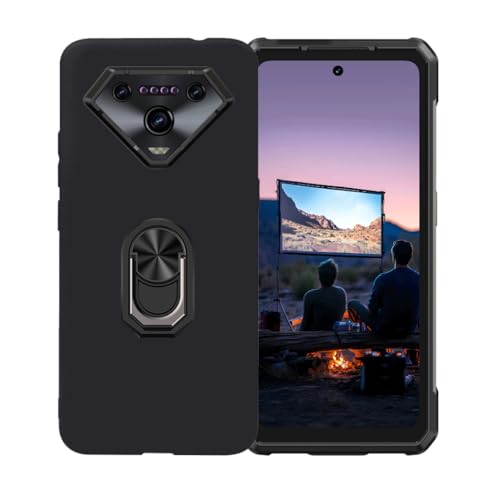 BMPNLSZ Black Cover for Ulefone Armor 34 Pro + 360° Rotating Bracket Pull Ring Black, Flexible Silicone Slim fit Soft TPU Shell Cute Back Case Bumper Rubber Protective Case.