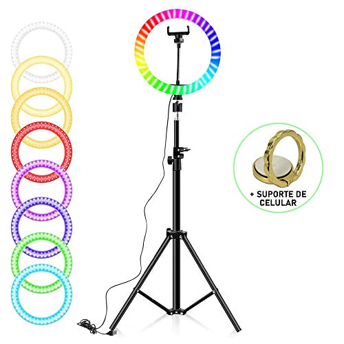 Iluminador Ring Light 30 cm RGB Tripé + Suporte Popsocket CBRN15436