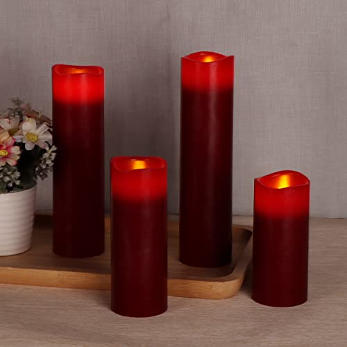 Image of antizer Flameless Candles Led Candles Pack of 9 (H 4 inch 5 inch 6 inch 7 inch 8 inch 9 inch x D 2.2 inch) Burgundy Real Wax Battery Candles with Remote Timer