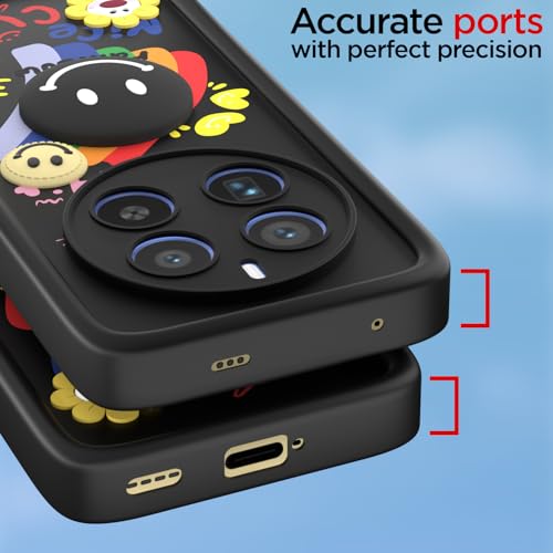 Image of Pikkme Back Cover for Realme 12 Pro 5G / Realme 12 Pro Plus 5G | Soft Silicone| Cute Rainbow Smile & 3D Cartoon Flower Design | Shockproof Raised Camera Protection Bumper Case (Black)