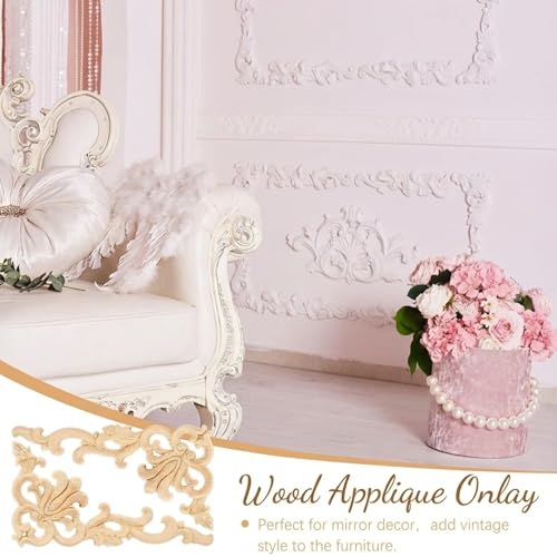 Image of Yulejo 8 Pcs Wood Appliques and Onlays for Furniture, Unfinished Wooden Appliques Corner Trim, Decorative Wood Carved Applique DIY Paintable Decorative Molding for Cabinet Door Mirror Bed Wardrobe