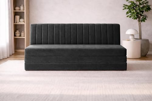 Image of Rosebell 3 Seater Foldable Sofa-Cums-Bed | Three-in-1 Convertible Couch with | Modern Fabric Sofa for Living Room, Bedroom & Office-Black