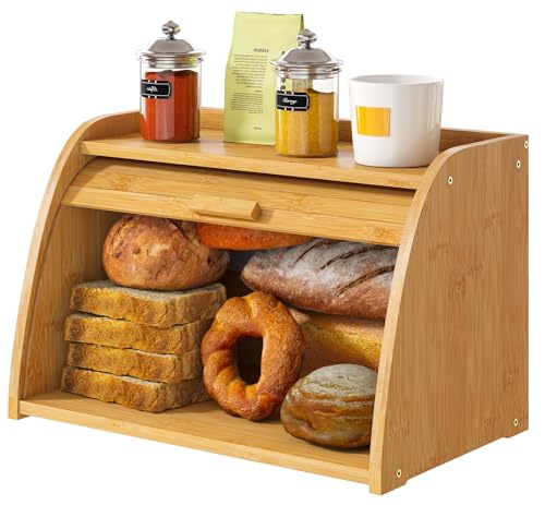 Vriccc Bread Box for Kitchen Countertop, Large Bamboo Wood Bread