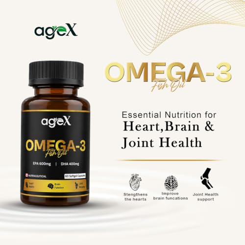 Image of Omega 3 Fish Oil Capsules 1000mg | 180mg EPA + 120mg DHA | High Absorption Triglyceride Form | No Fishy Burps | Mercury-Free Salmon Oil | 60 Softgels (Pack of 1)
