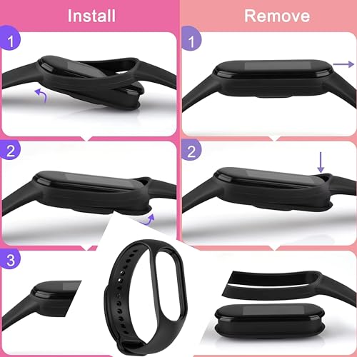 Kit 5 Pulseiras Para Smartband MI Band 7 Cores Preta Azul Cinza Vinho Marsala e Branco com Pino Resi