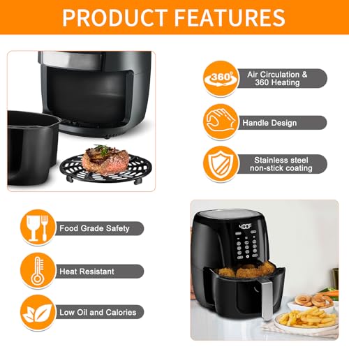 Image of ZuKaYeHome Air Fryer Grill Plate for Gourmia GAF566 GAF536 GAF556 5QT, Nonstick 8.8''x8.4'' Air Fryer Replacement Parts Tray Basket Grill Pan Accessories Crisper Plate with Rubber Bumpers
