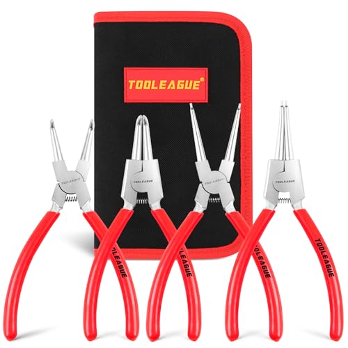 TOOLEAGUE 4 Pcs Snap Ring Pliers Set, Circlip Pliers, 7 inches Internal/External Heavy Duty for Ring Remover Retaining Straight Bent Lock Pliers Set