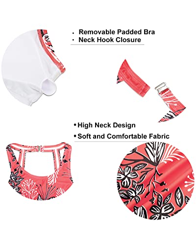 Holipick High Neck Tankini Top Bathing Suit Tops for Women Tummy Control Tank Tops Swimsuits Red Floral XL