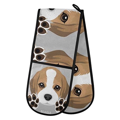 funnyy Beagle Puppy Dog Paw Double Oven Gloves Heat Resistant Oven Mitts Quilted Cotton Cooking Mitt for Baking Kitchen Grilling BBQ Microwave Barbecue Handling Hot Pots and Pans Cover