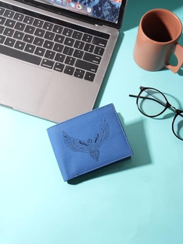 Image of SAMTROH Vegan Leather Wallet for Men | Vintage Printed | Premium Vegan Leather Craftsmanship | 3 Card Slots I 2 Cash Compartments & Secret Slots | 1 Coin Pocket. (Eagle, Blue)