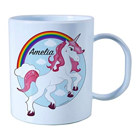 The Supreme Gift Company Personalised Plastic Unbreakable Kids Cup, Toddler Cup Unicorn for Girls BPA FREE Cover