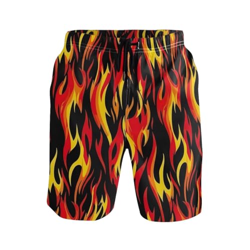 ODAWA Flame Black Breathable Men Beach Shorts Quick Dry Mens Swimsuit with Mesh Liner S