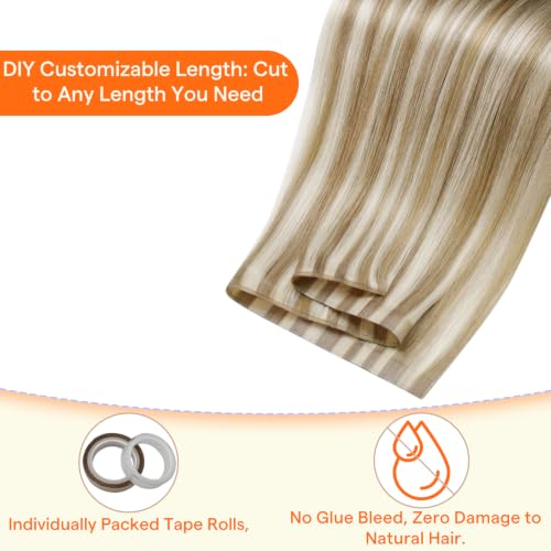 Image of Full Shine Wide Tape in Extensions Human Hair, 24 Inch 50g | Desert Blonde with Champagne Highlights, Silky Straight Hair Extensions with Remy Hair for Long Hairstyles and Smooth Styling