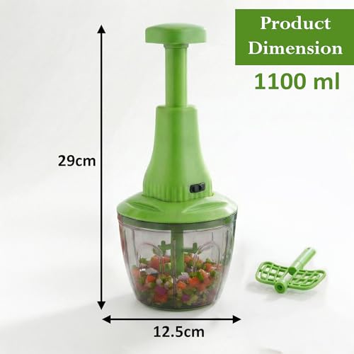 Image of Chopper for Kitchen Use | 1100 ml Round Push Chopper with 5 Blades and Whisker | Chopping Vegetables & Fruits, Onion, Ginger, Garlic, Salad, Tomato, Potato (Green)