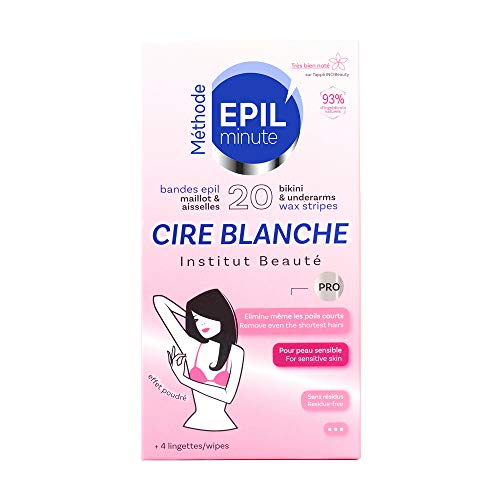 EPIL'minute - 20 BANDES MAILLOT & AISSELLES CIRE BLANCHE - Épilation douceur, application confort - 93% d'ingrédients naturels Cover
