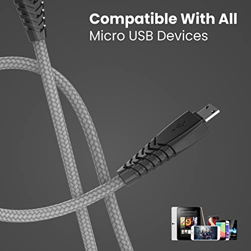Image of Portronics Nylon Braided Fast Charging And Data Sync 3.0 Amp Konnect B Micro Usb Cables With Pvc Heads For Smartphone, Tablet, Laptop, Smart Watch (Grey, 1 Meter)