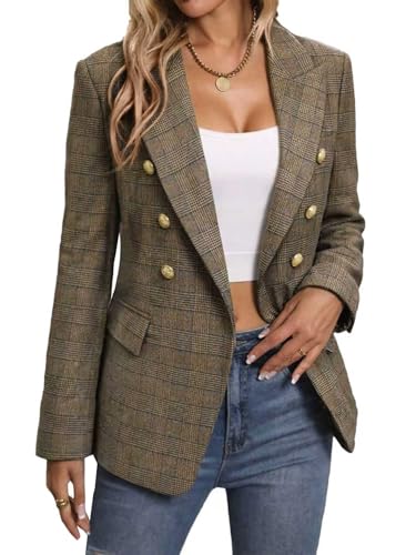 Mina Self Plaid Blazer Jacket for Women 2026 Fall Winter