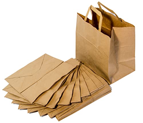 FRESH HOME HOME TEXTILES Pack 50 Bolsas de papel Kraft con Asa plana muy resistentes para la compra, regalos, comuniones de 26x17x26.5cm. (26 x 17 x 26.5cm.) Cover