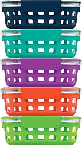 Ello Duraglass Glass Food Storage Meal Prep Containers - Bowls with Silicone Sleeve and Airtight Durable Tritan Lids, 10 piece 5 pack, Fruit Salad, 3.4 Cups