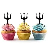 Devil's Pitchfork Trident Silhouette Acrylic Cupcake Toppers 12 pcs