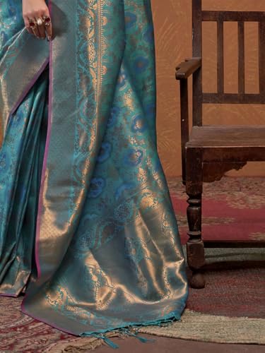 Image of SWORNOF Womens Kanjivaram Silk Saree with Zari Woven Saree With Blouse Piece