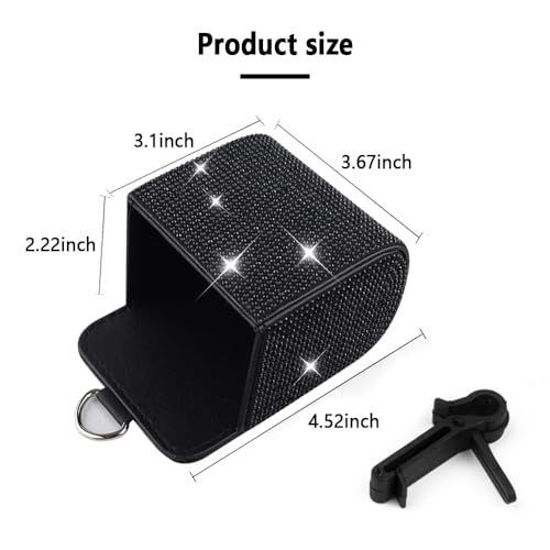 Image of Salior Car Vent Storage Organizer,Bling Car Accessories for Women or Man,Rhinestone Car Vent Leather Pocket,Multipurpose Car Storage /Car Sunglass Holder /Car Coin Holder for Car (Black)