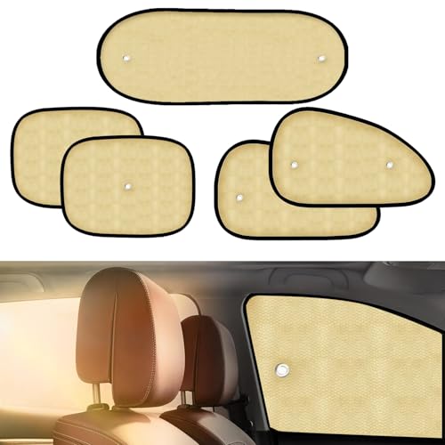 Image of ALLEXTREME Universal Car Curtains Sun Shade Cover Interior Accessories for UV Rays Protection 4 Side & 1 Rear Windows Baby Sunshade Compatible with SUVs and All Cars (Pack of 5, Beige)