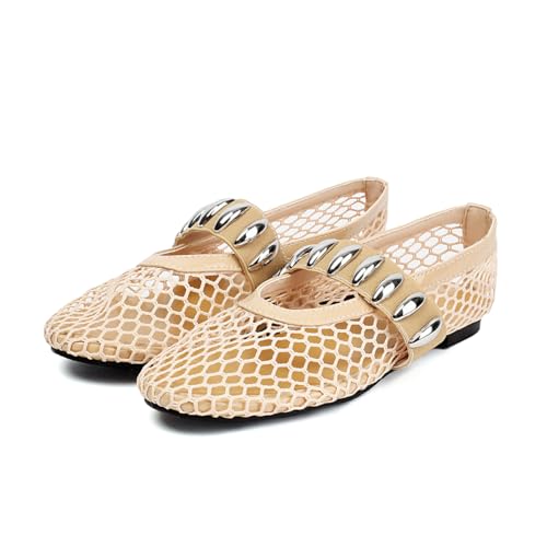 Women's Mesh Ballet Flats Comfy Casual Office Flat Heel Fishnet Ballerina Shoes Round Toe Buckle Strap Mary Jane Flats2