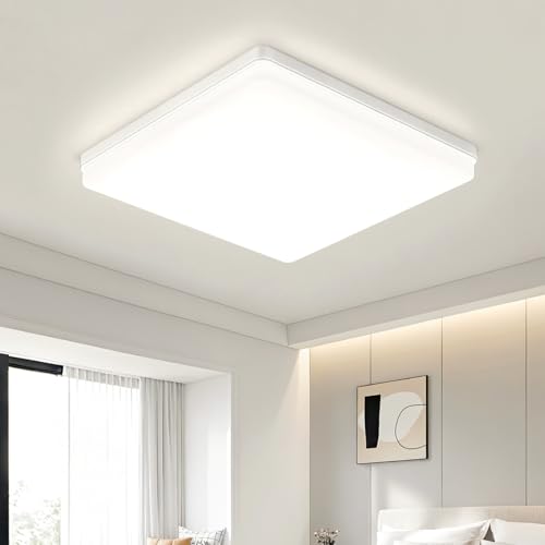 OTREN Plafon LED Techo 30cm 48W 4800LM, 4000K Lampara Techo Cuadrada Ultrafina, IP44 Impermeable para Baño Cocina, Plafón Luz Led para Salon Dormitorio Oficina Comedor