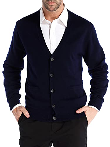 Kallspin Cardigan pour Homme en Cachemire mélangé avec col en V et Boutons avec Poches (Bleu Marine, M) Cover