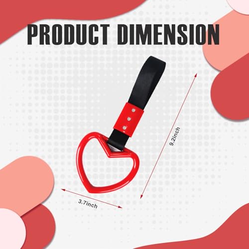 Image of 2PCS Heart Shaped Car Handle Straps, Rear Bumper Warning Keychain Ring Charm for Car Exterior Accessories (Red)