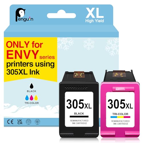 Penguin 305XL Cartucho de Tinta para HP 305 XL Tinta Impresora para HP 305 Envy 6000 6010 6010e 6020 6022 6022e 6030 6030e 6032 6032e 6034 6052 Envy Pro 6420 6422 6430 Remanufacturado Negro y Color