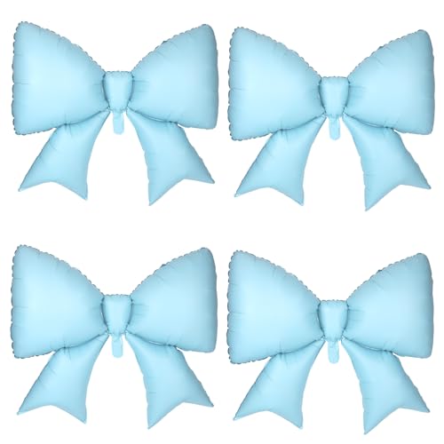 Image of 4Pcs Giant Bow Balloons, 97.5cm /38in Big Elegant Coquette Theme Balloons for Birthday Wedding Engagement & Party Large Decorations Bridal & Bachelorette Supplies (Blue)
