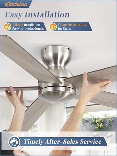 Image of Fanbulous 60 Inch Flush Mount Ceiling Fan no Light, Brushed Nickel, Modern