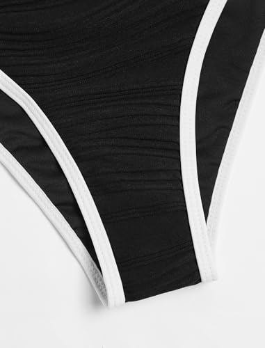 Image of ZAFUL Women Strapless Textured Bandeau Bikini 2 Piece Swimwear Cheeky Solid Lace up Bathing Suits