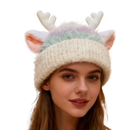 Gorro de punto transpirable contra el frío invernal con cuernos