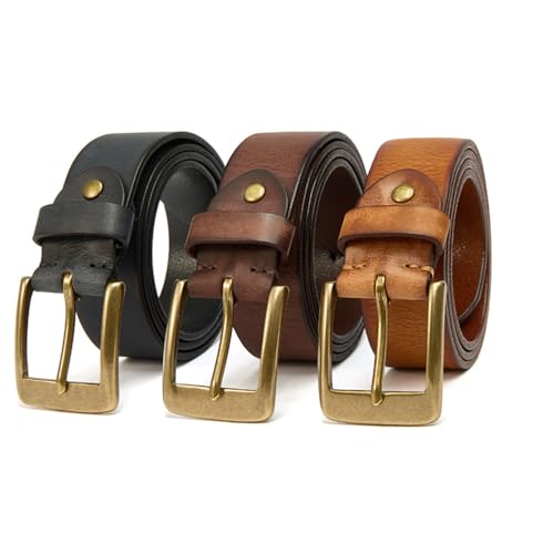 Mens Womens Genuine Embossed Distressed Leather Belt,Handmade Cowhide Waist Strap with Solid Brass Square Buckle(125cm/49, Black)4