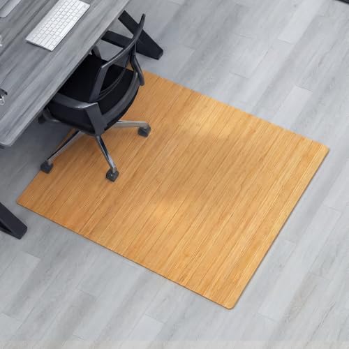 Image of Leinuosen 36 inch x 48 inch Office Bamboo Chair Mat for Desk Carpet Floor Mat Highly Premium Quality Anti-Slip Office & Home Floor Protector Low Pile Chairmat, 5mm Thick(Without Lip, Wood)